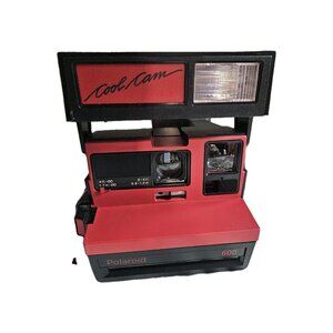 Vintage Polaroid Cool Cam 600 Red Black Instant Camera Neck Strap 80s